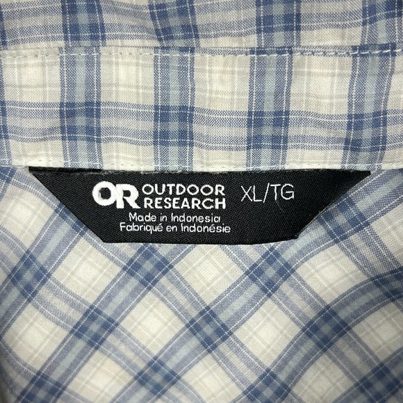 Outdoor Research Shirt Mens XL Blue Check Camp Trail Hike Button Up Seapine - Picture 6 of 13